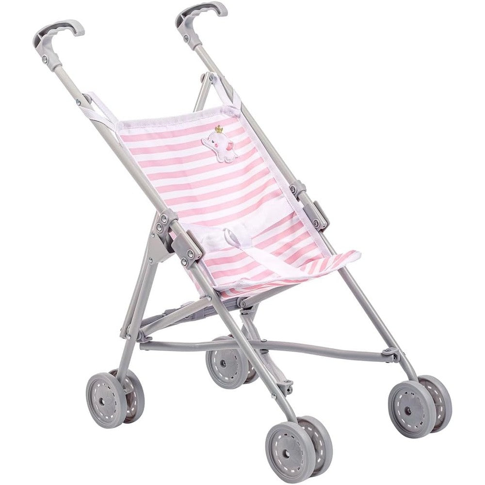 JC Toys Boutique folding umbrella doll stroller front view in pink stripes