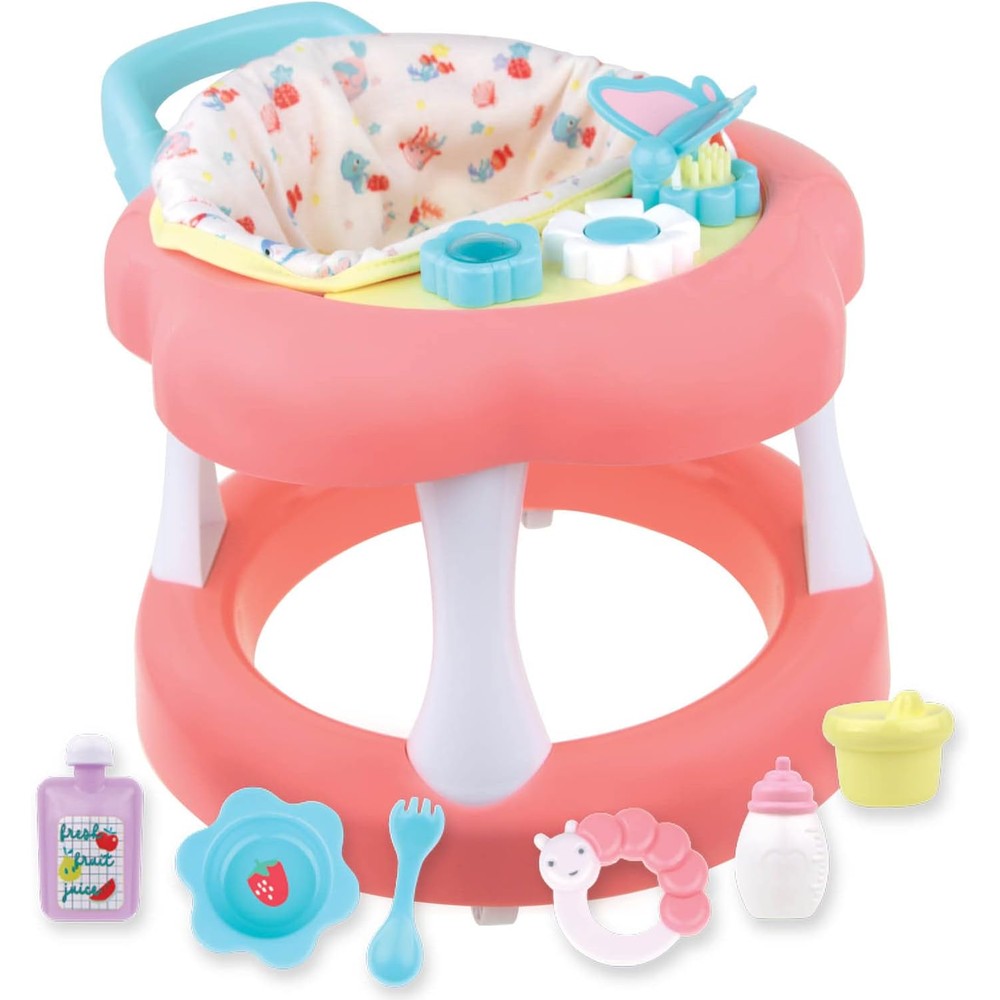 JC Toys baby doll walker gift set front view featuring pink frame with floral details