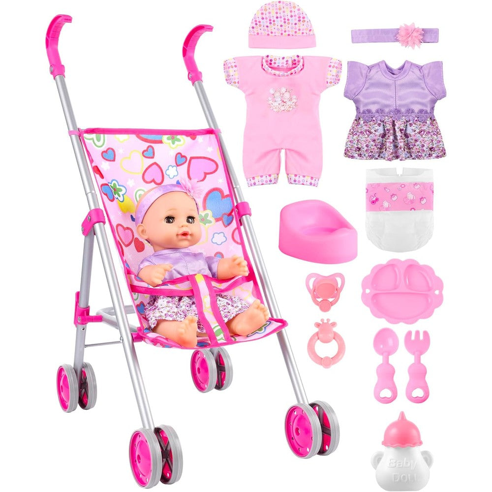 Gagaku baby doll stroller playset front view with accessories