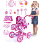 Babeside baby doll stroller front view with pink heart pattern