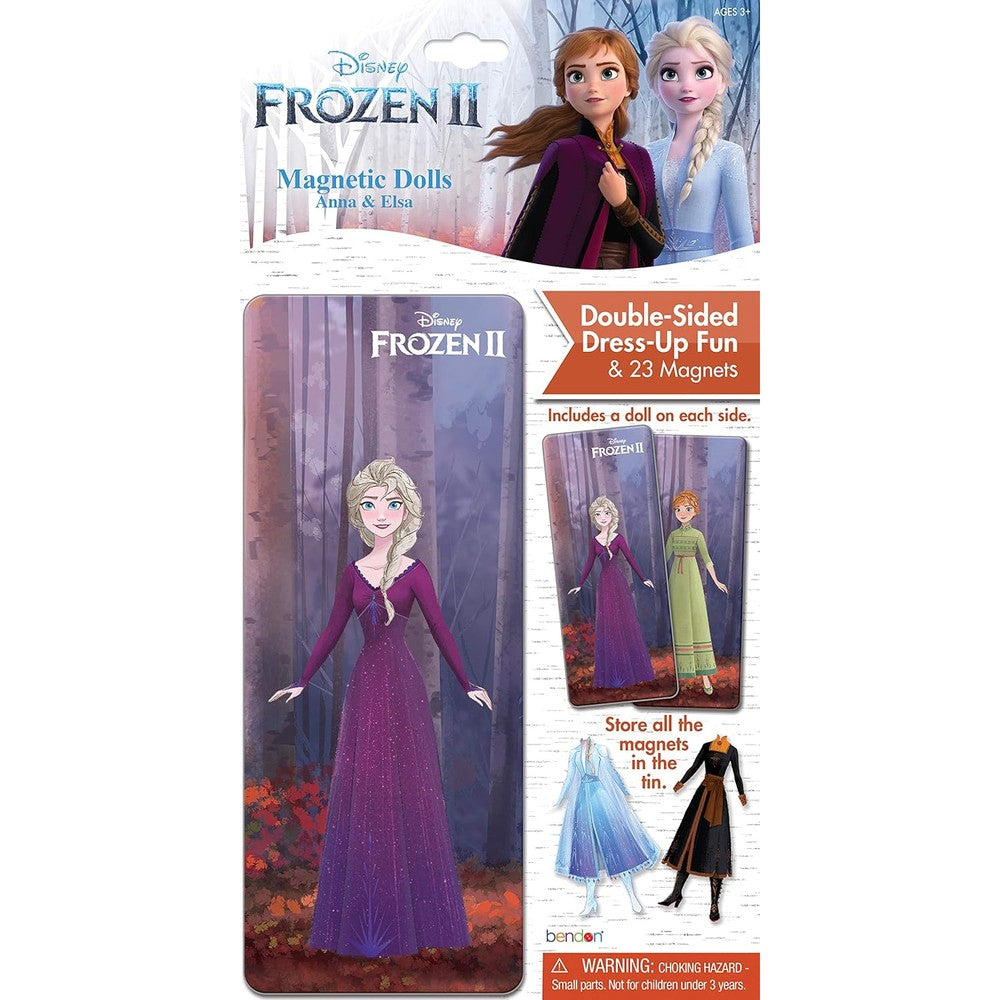Disney Frozen 2 magnetic doll tin featuring Anna and Elsa front view