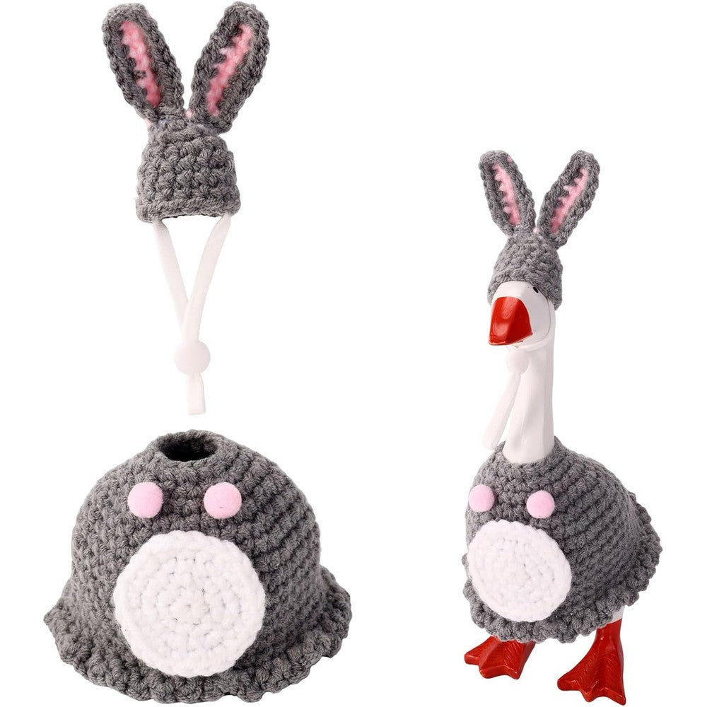 Sinbana Easter desk goose outfits set front view featuring gray bunny clothes on a mini statue.