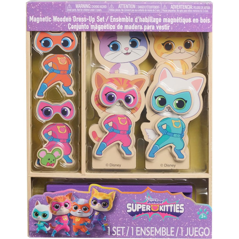 Disney Super Kitties wooden magnetic dress up set packaging front view featuring kitten character doll