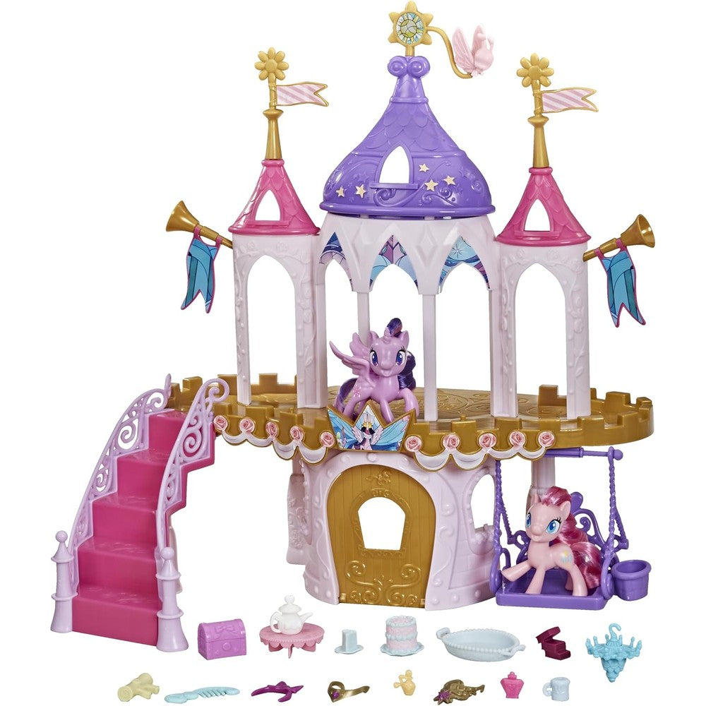 My Little Pony Friendship Castle Playset front view showcasing the royal two-level purple and pink toy castle structure.