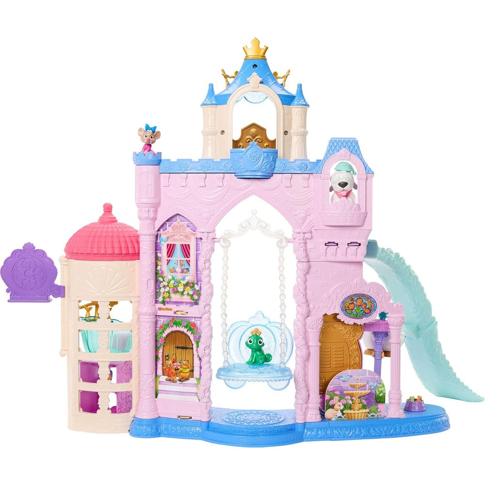 Mattel Disney Princess Pet Palace Playset front view of the pink and blue 24-inch castle