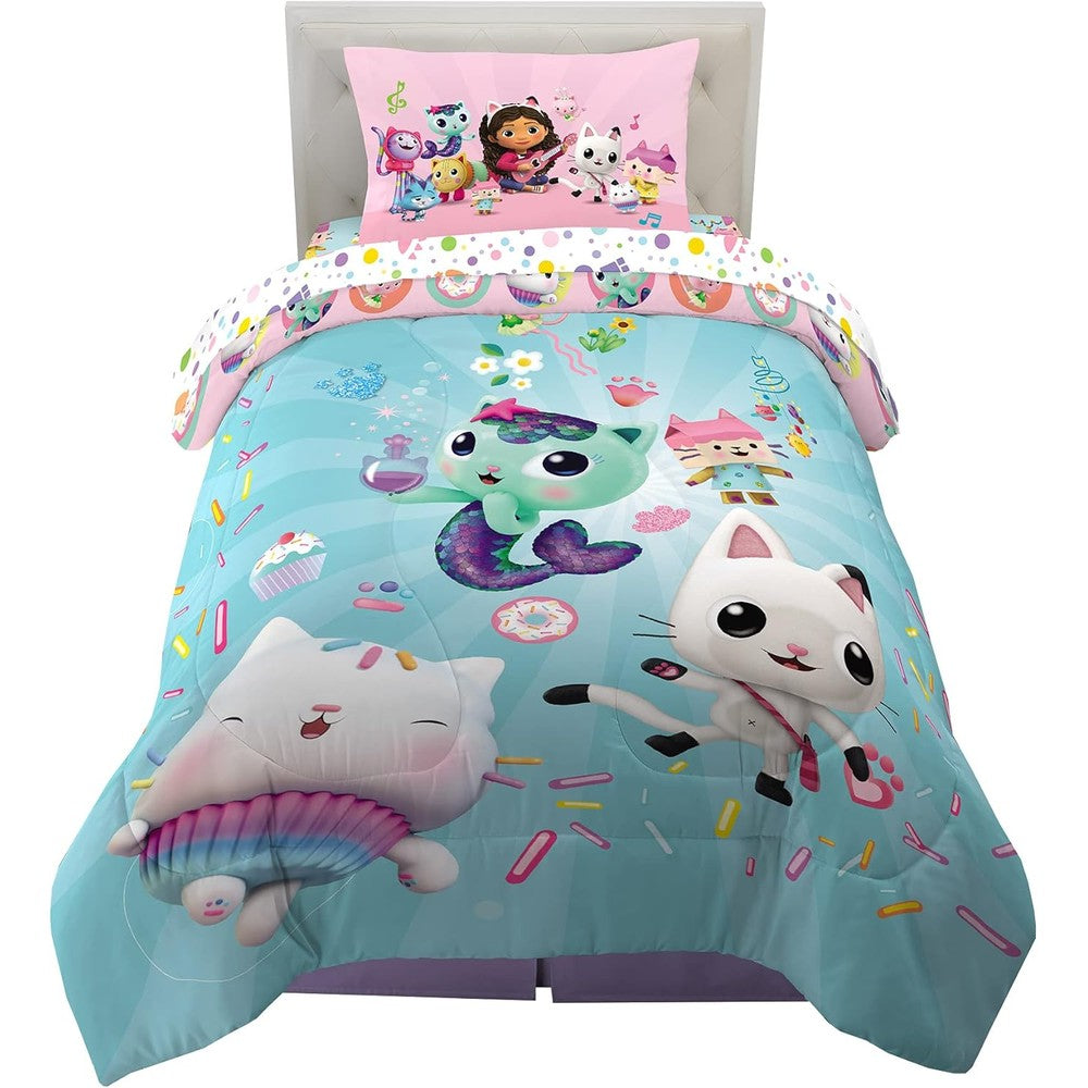 Franco Gabby's Dollhouse kids bedding comforter set front view layout on twin bed.