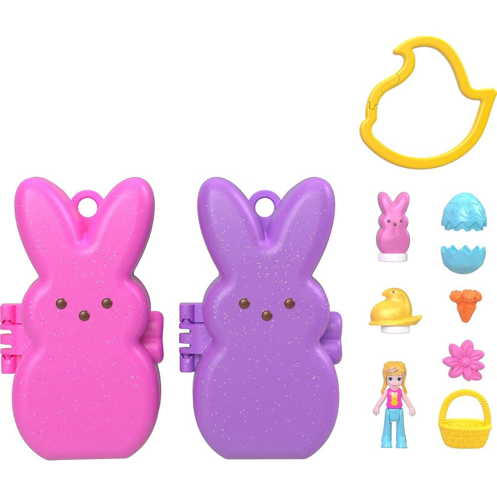 Polly Pocket x Peeps partnership compact playset front view showing packaging