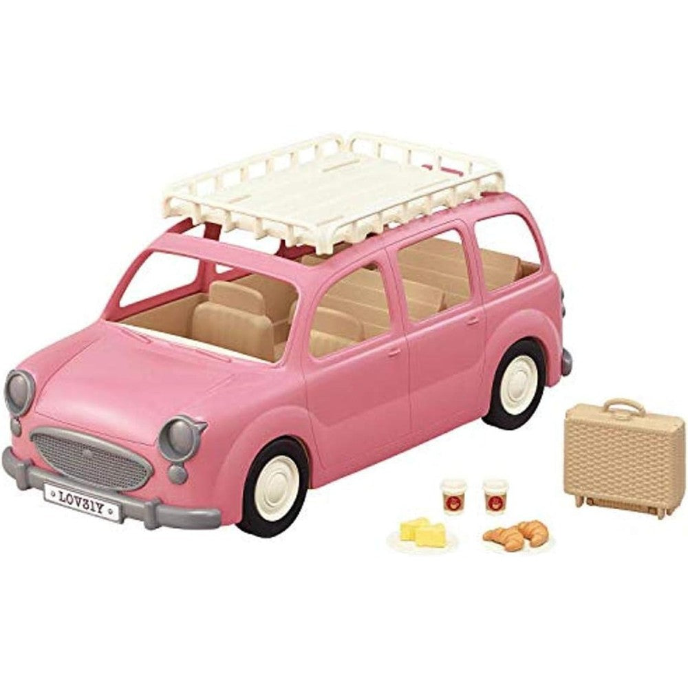 Calico Critters Family Picnic Van front view showcasing the pink toy car exterior