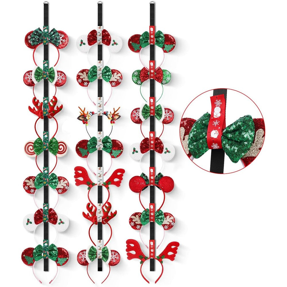 Gocasmus Christmas Headband Organizer front view displaying multiple mouse ears on a wall.