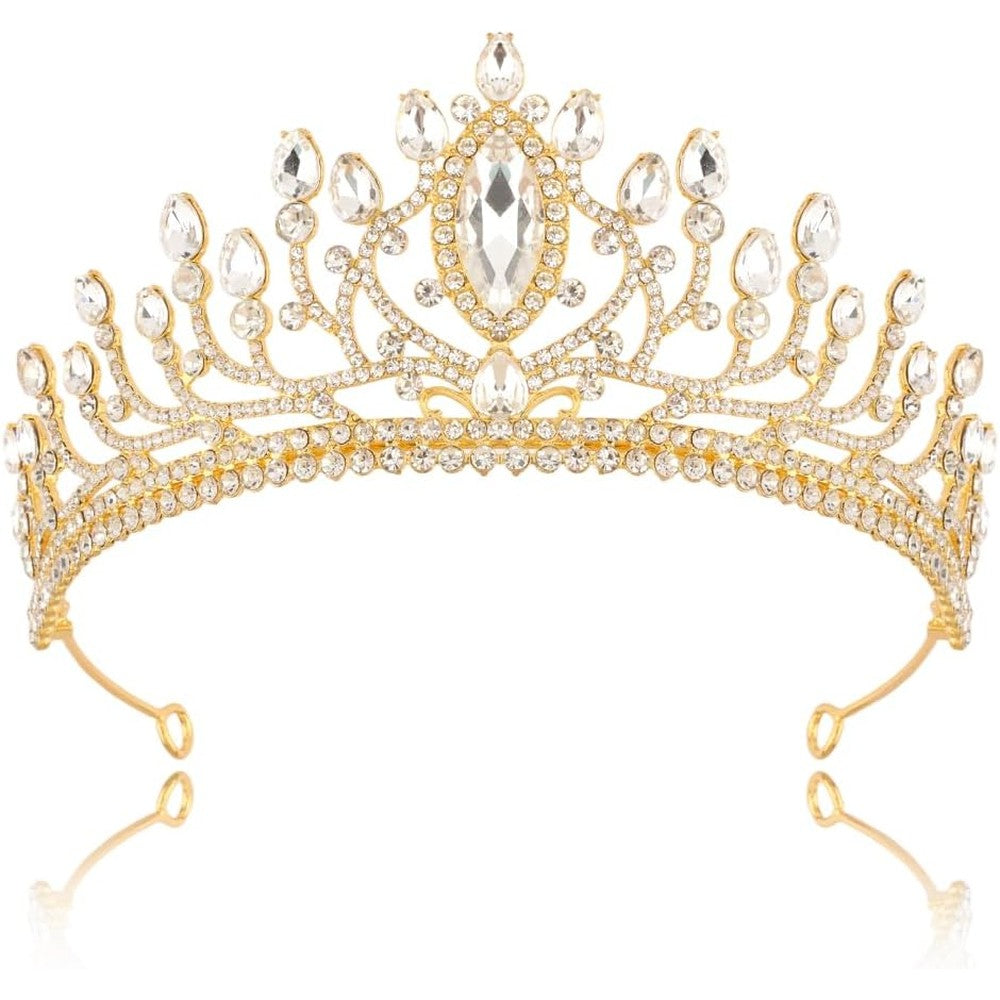 TODDER gold crown and tiara front view showcasing central oval crystal accent