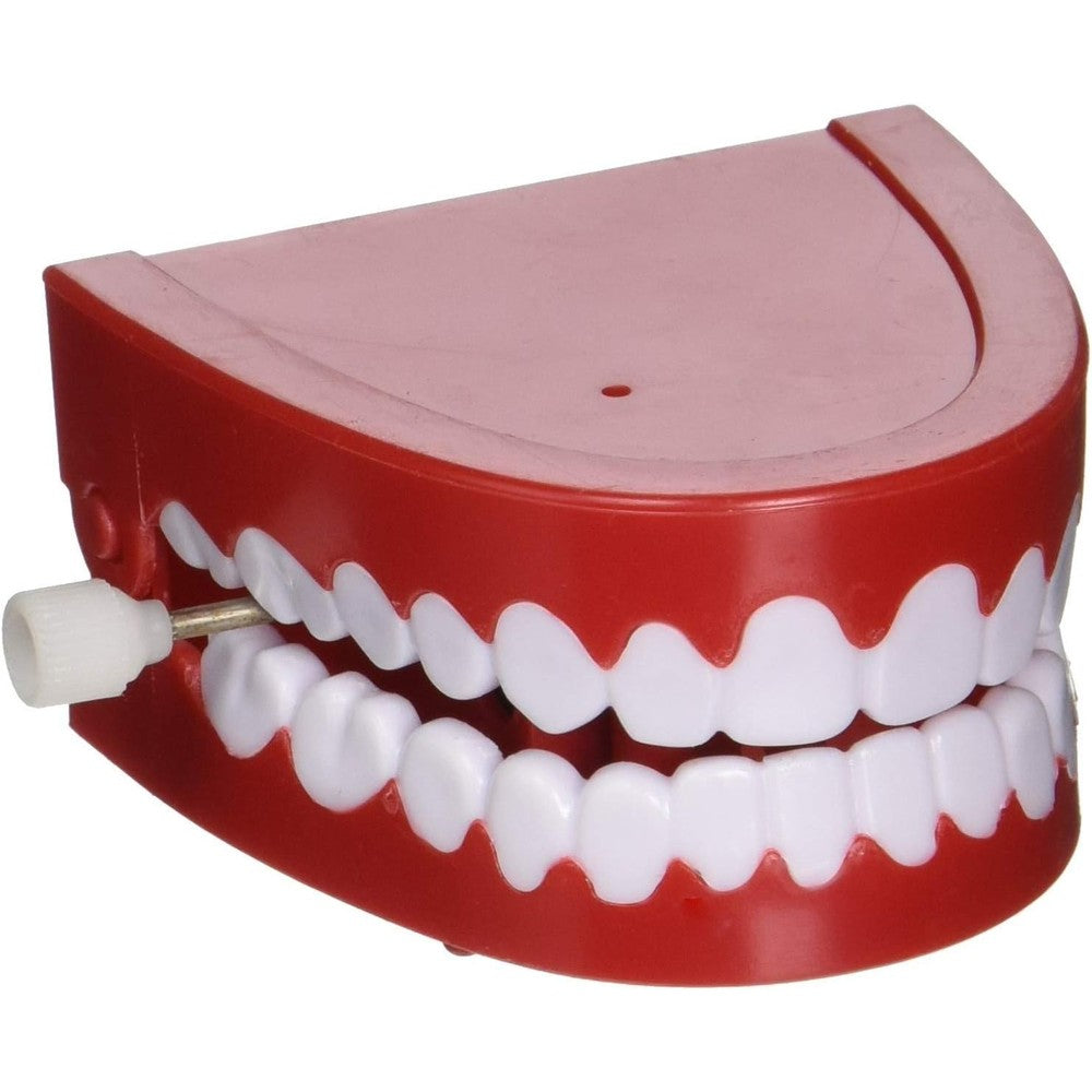 Teayir Rhode Island Chattering Teeth front view showing red and white wind up toy