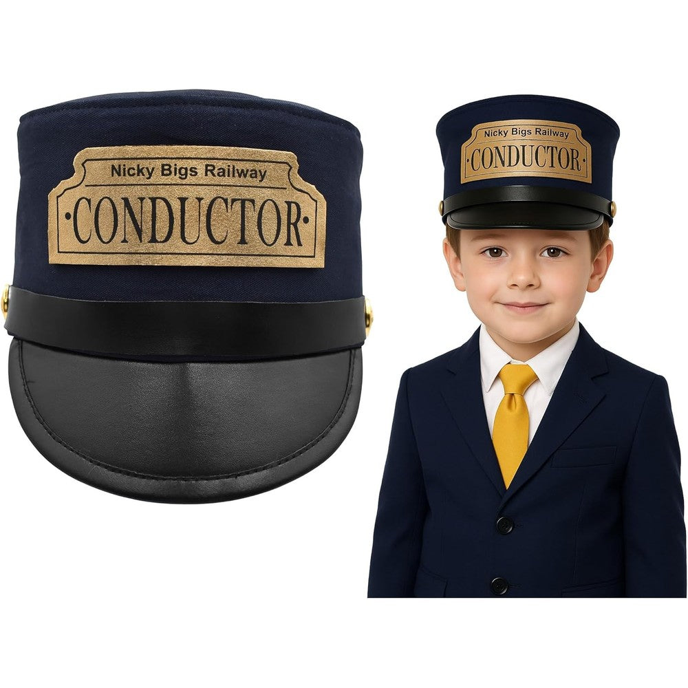 Nicky Bigs Novelties Kids Train Conductor Hat front view with gold badge