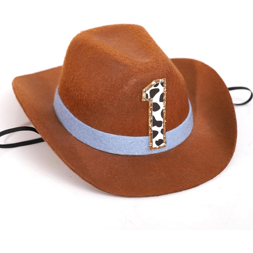 Patrdio cowboy 1st birthday hat front view
