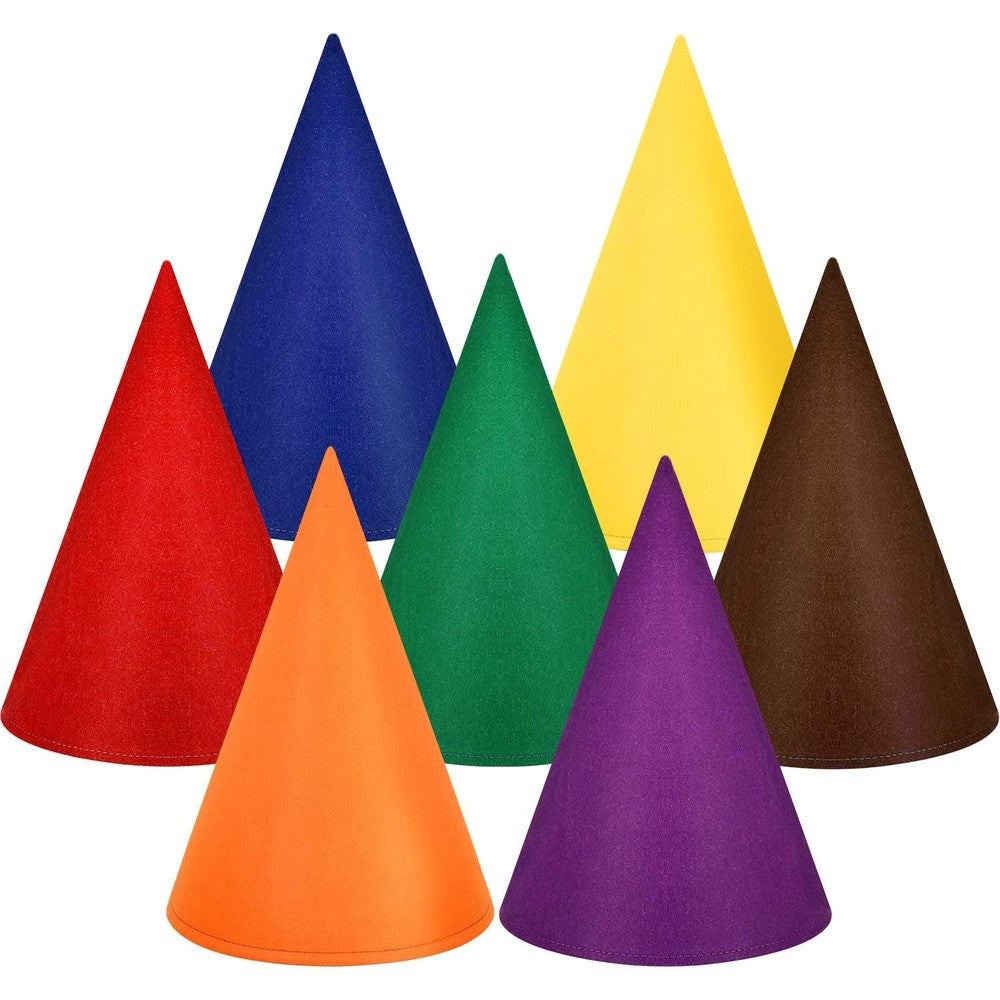 Satinior 7 piece felt gnome and dwarf party hat set front view