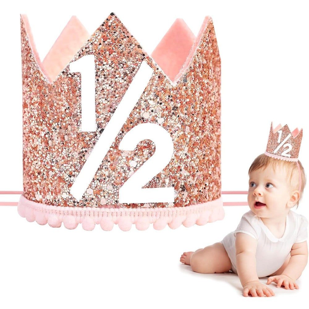 Generic 1/2 birthday girl crown in pink and rose gold front view