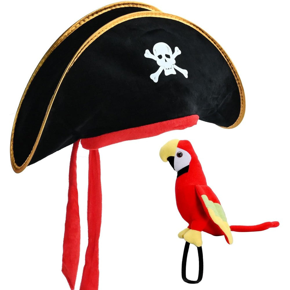Uoienrt pirate hat and parrot set front view