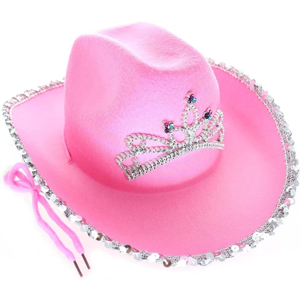 GiftExpress pink cowboy hat with tiara front view for kids