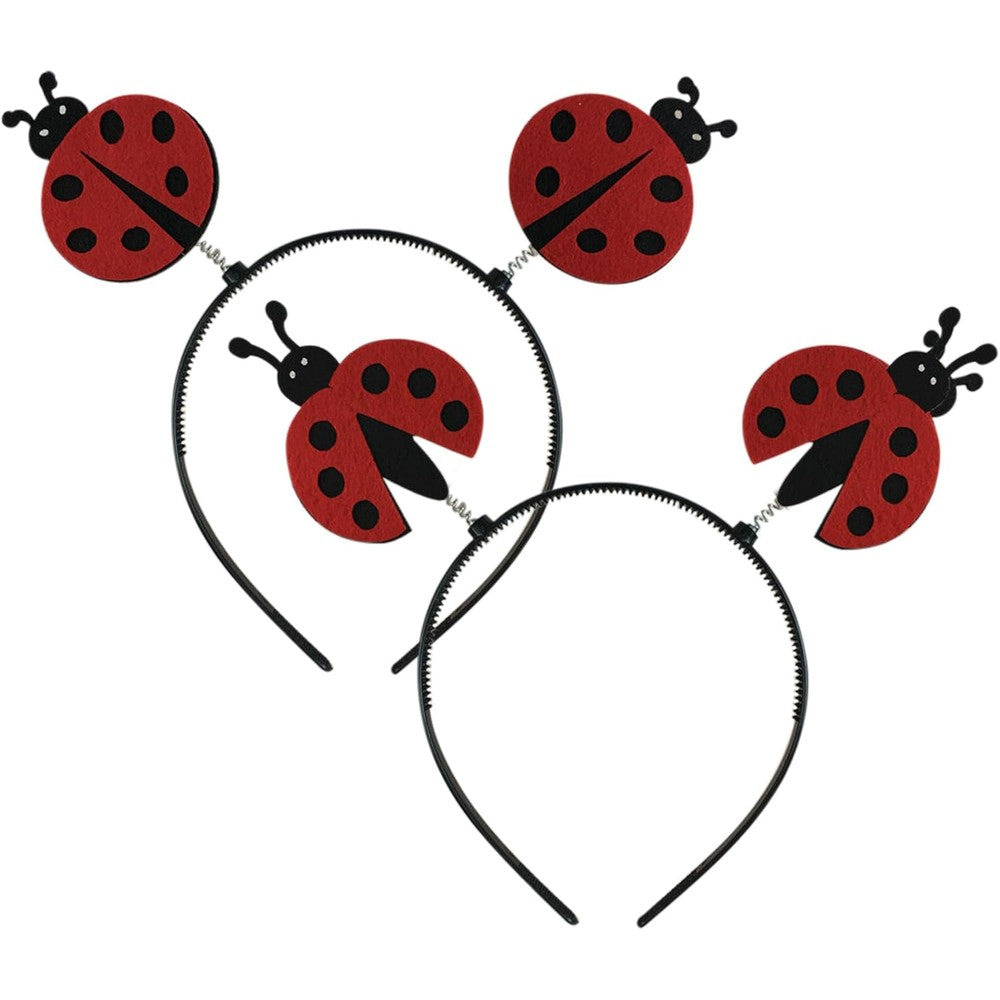 JazSwirl ladybug headbands two pack front view showcasing red and black spotted fabric design