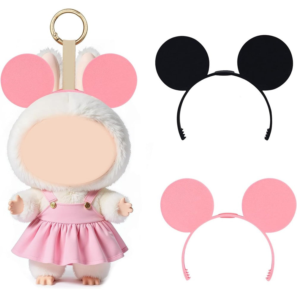 Rain Bunny 3D Printed Mouse Ears for Dolls front view showing the cute black circular miniature ear design for plush toy styling.