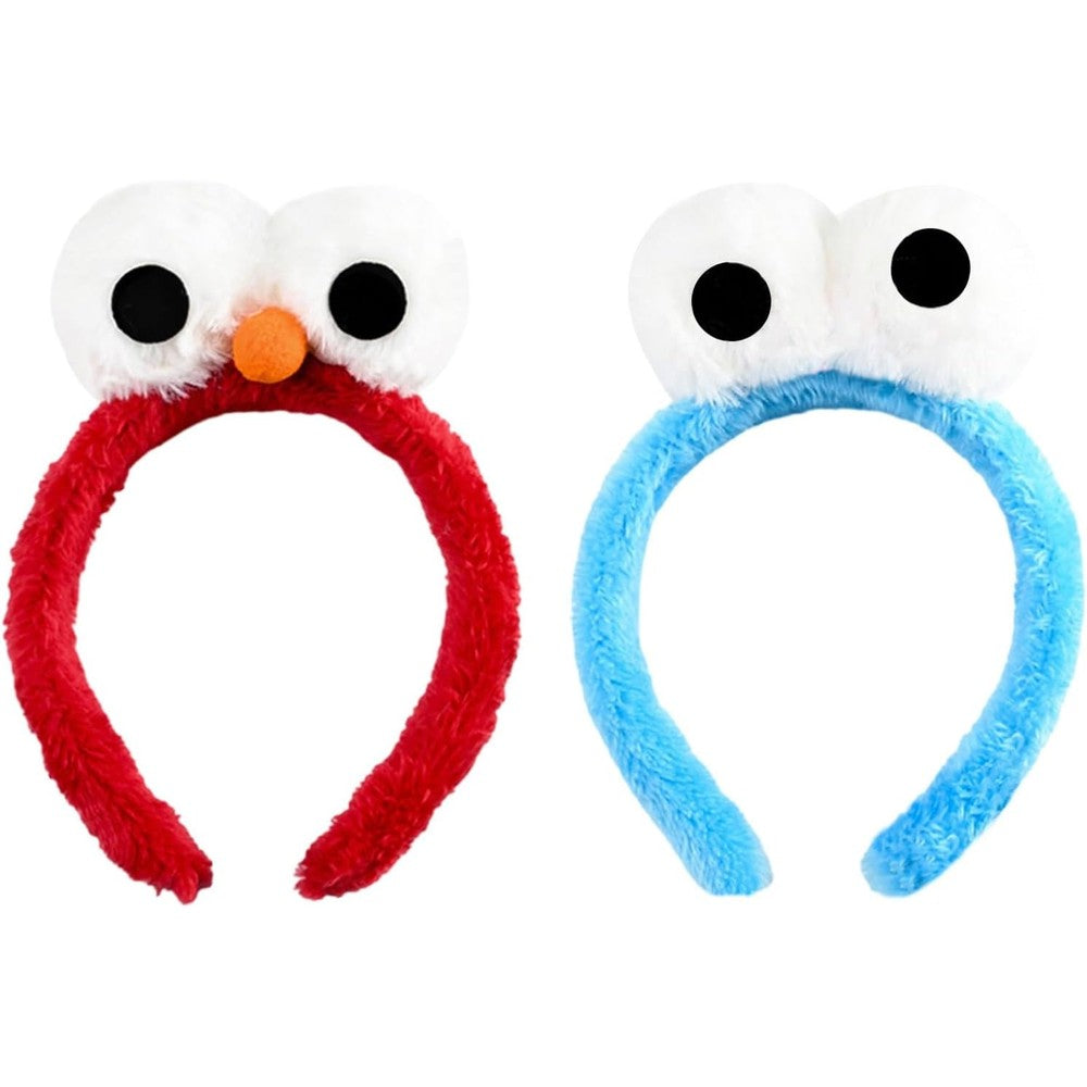 Tirdkid monster costume eyes headband set front view showing red and blue plush hair hoops.