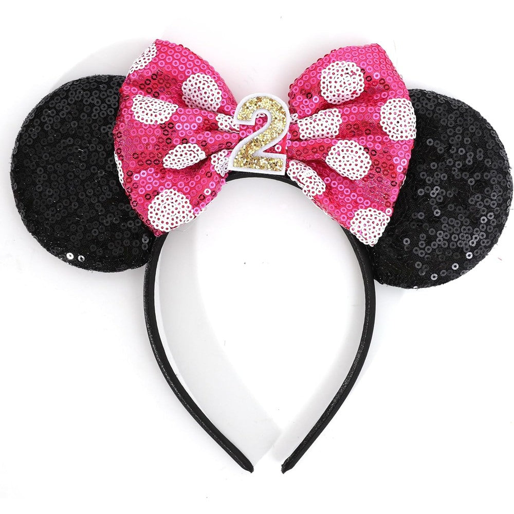 WAOUH mouse ears birthday headband front view with pink bow