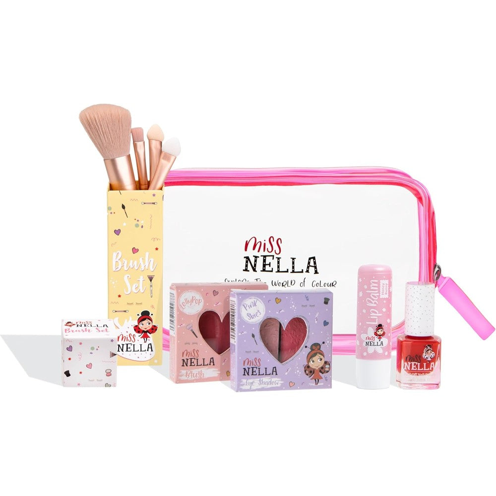 Miss Nella Festive Picks girls makeup bag set front view with child safe cosmetics