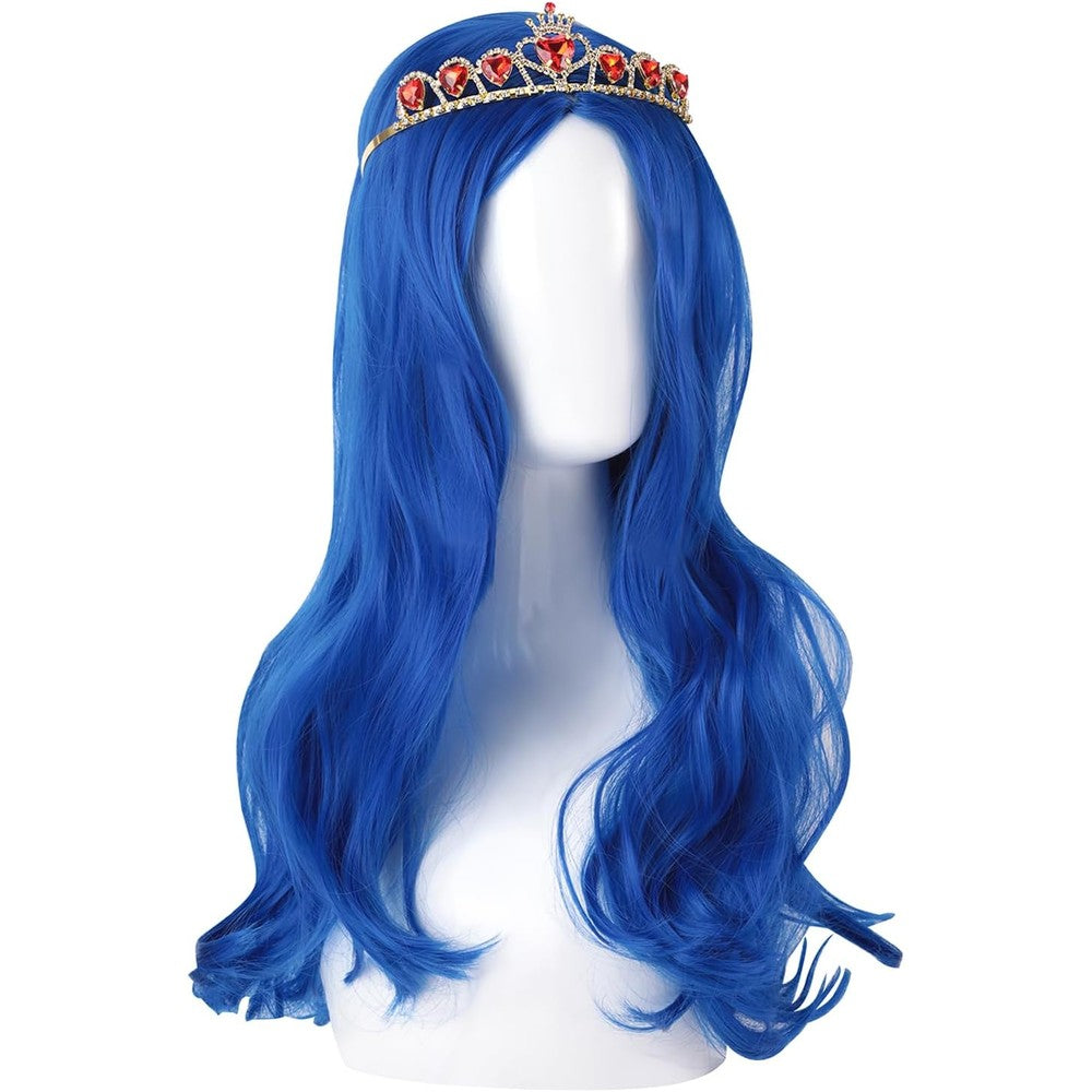 KDLCY Evie Descendants cosplay wig front view with gold crown accessory