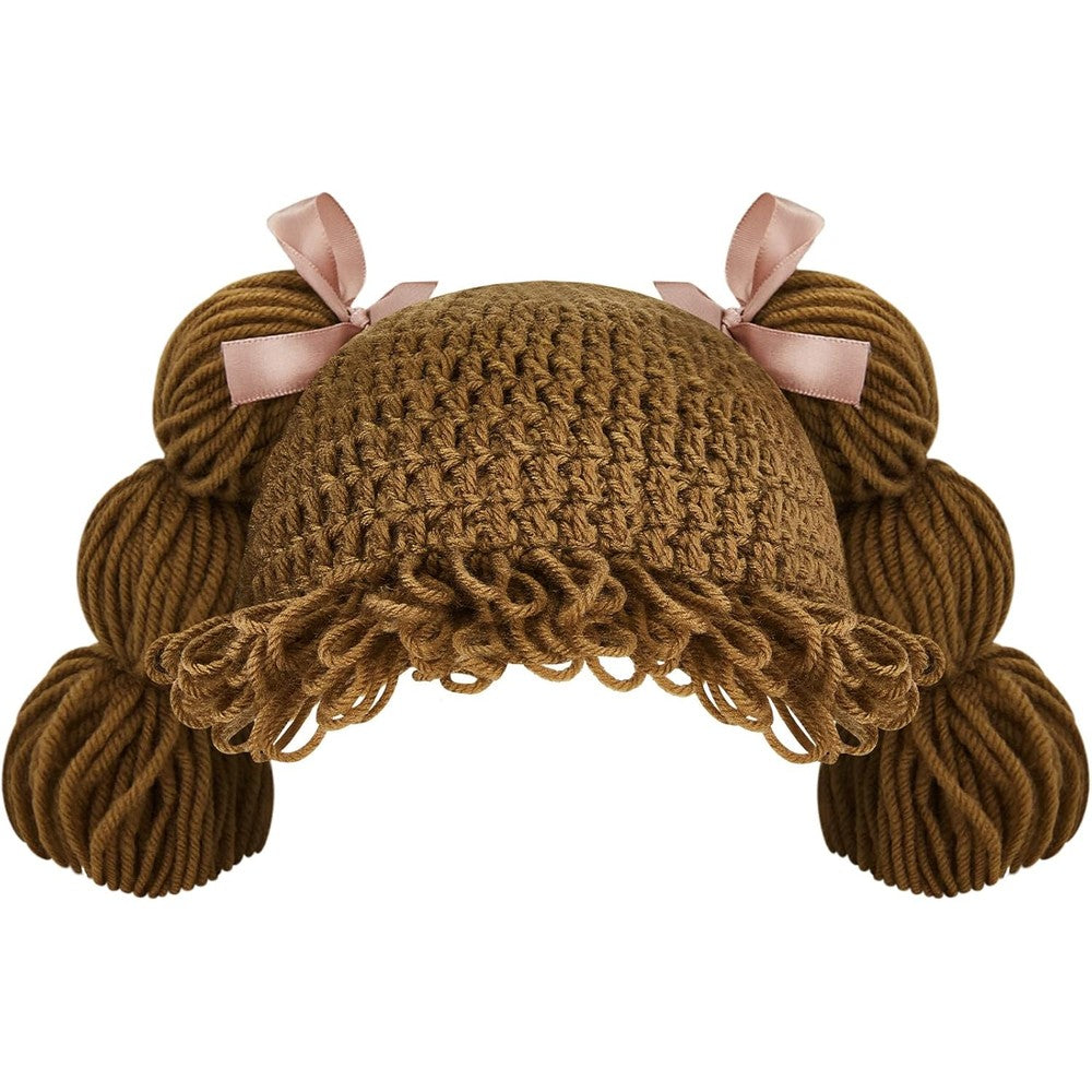 Jeere baby cabbage patch yarn wig costume hat front view in brown color