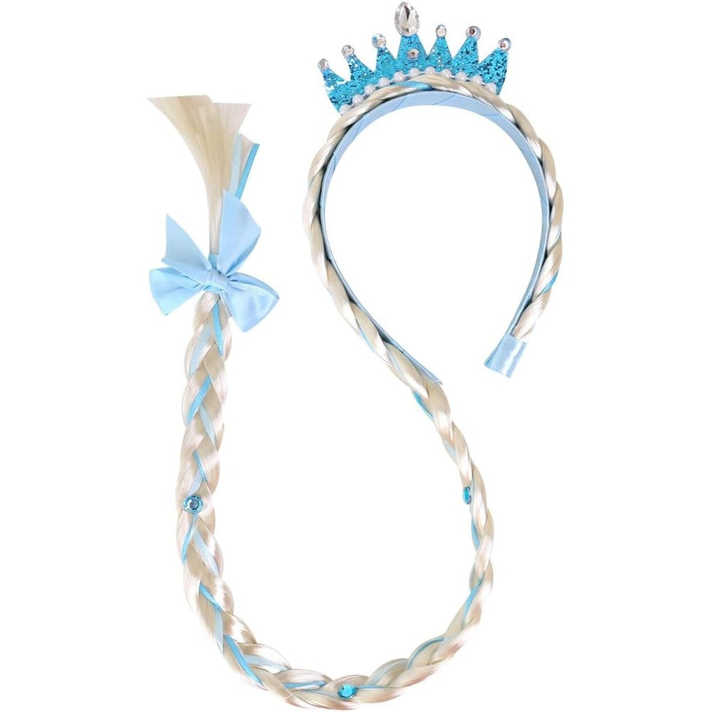 YISSION Princess Dress Up Wig Headband front view showing the blonde braid and blue tiara.