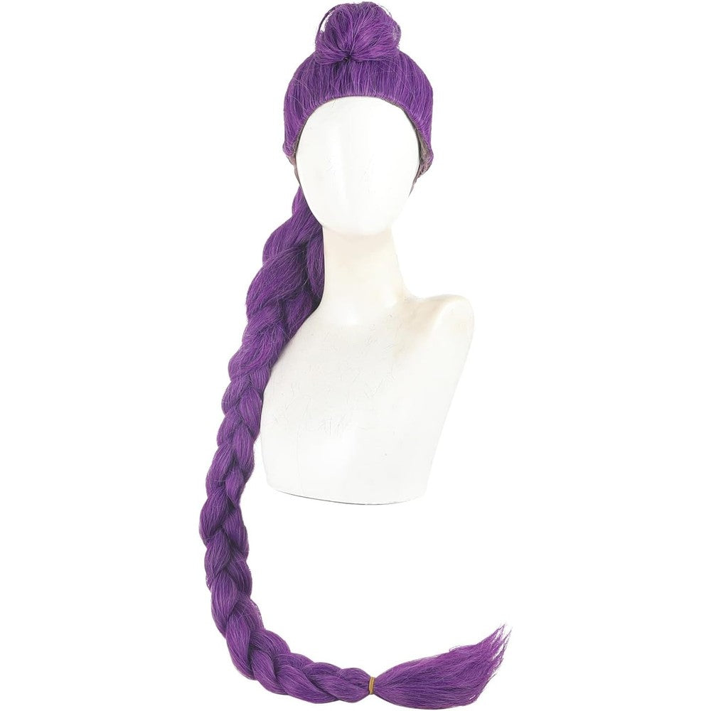 Jjzpgzin anime hunters cosplay wig front view showcasing the purple top bun style