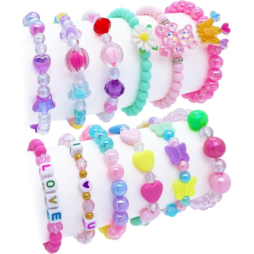 SIELEVIN kids bracelets for girls twelve piece colorful beaded jewelry collection front view