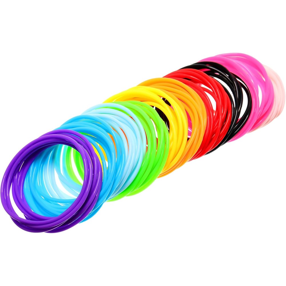 Hotop multicolor silicone jelly bracelets front view showing 100 pieces of assorted candy colored rubber bands stacked together