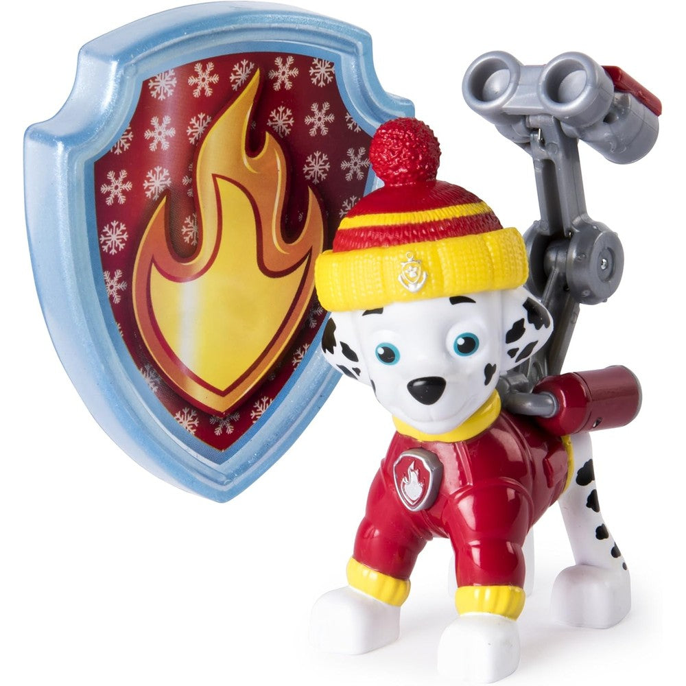 Paw Patrol Snow Rescue Marshall action figure with transforming backpack front view