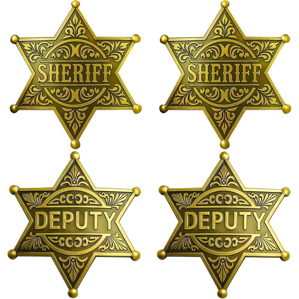 SQEYYGI metal sheriff badge front view showing intricate gold filigree engraving