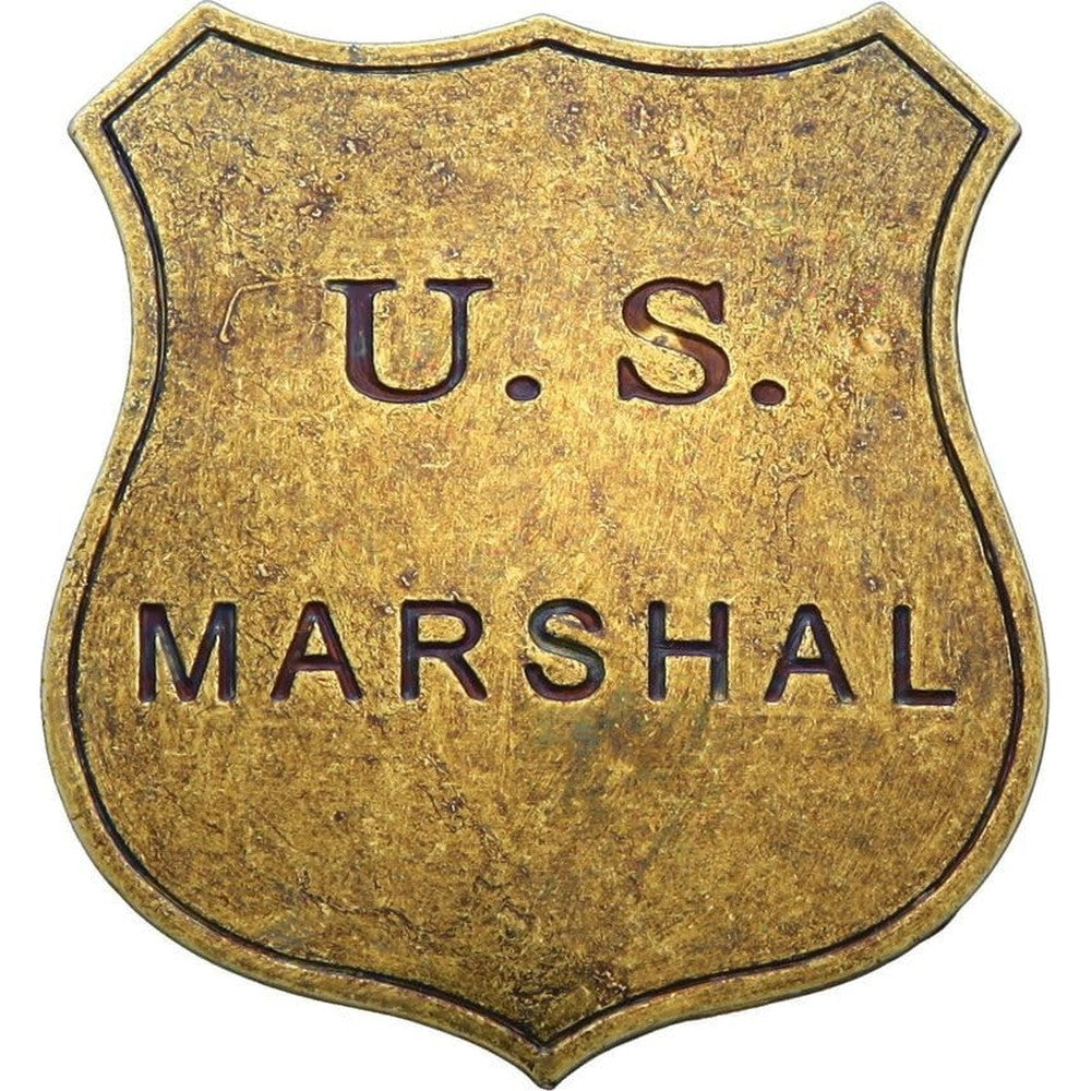 Generic Old West US Marshal Replica Badge front view showing vintage metal details.