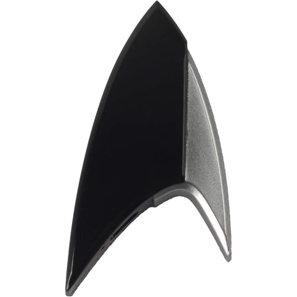 FAMETEK Star Trek Section 31 Bluetooth ComBadge front view displaying glossy black and silver finish.