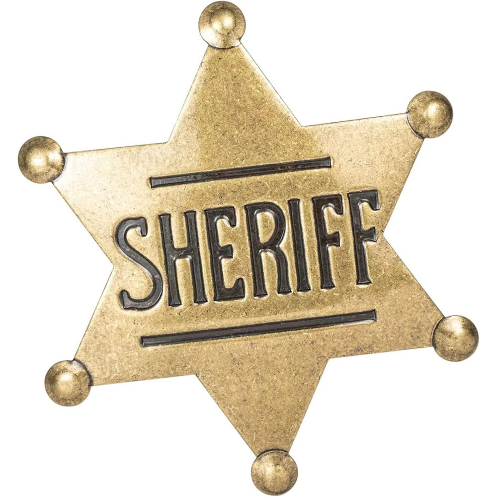 Xanight metal sheriff badge front view showing the detailed six-point star design and polished metallic finish.