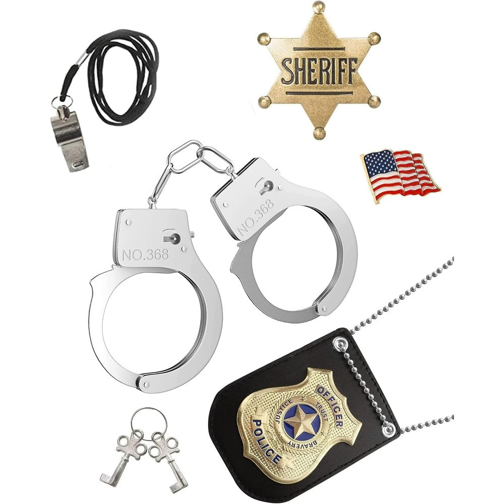 Finduat police pretend play toy set front view showcasing star badge and handcuffs