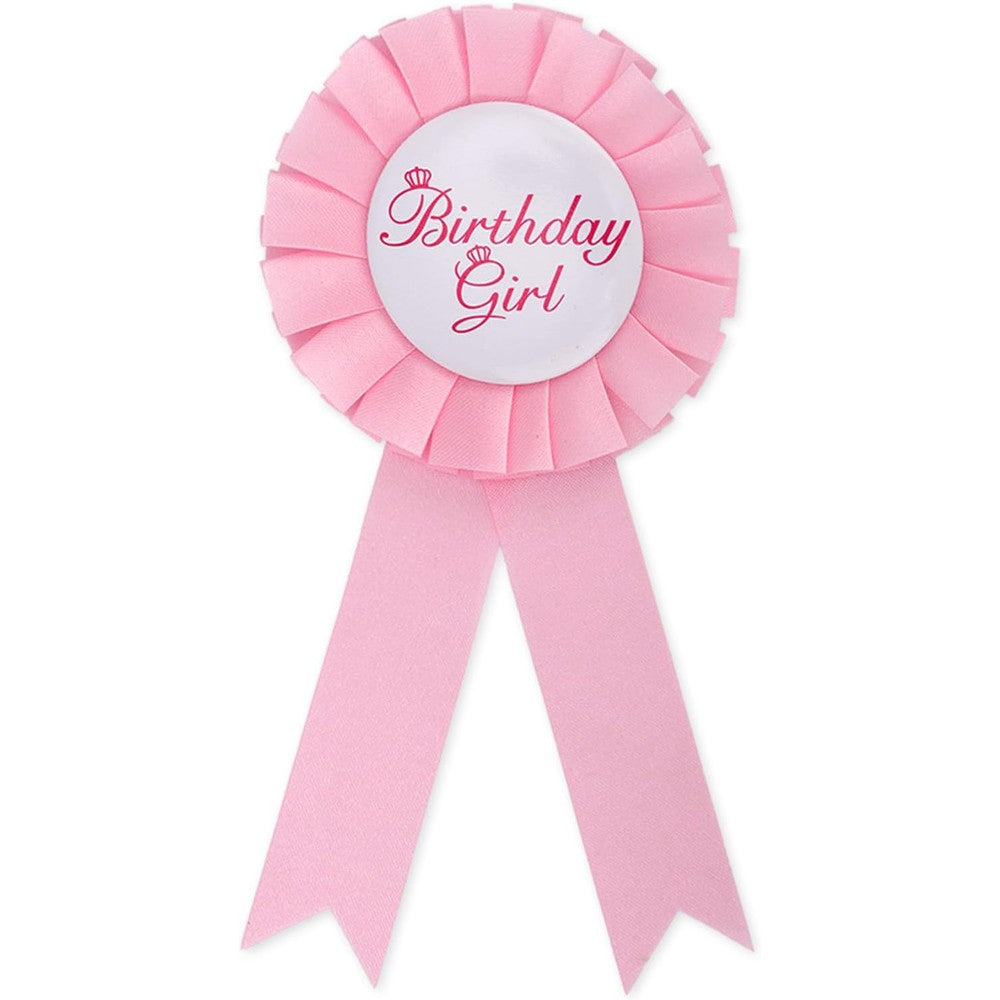 Mikovivi birthday girl badge pin front view premium pink party favor