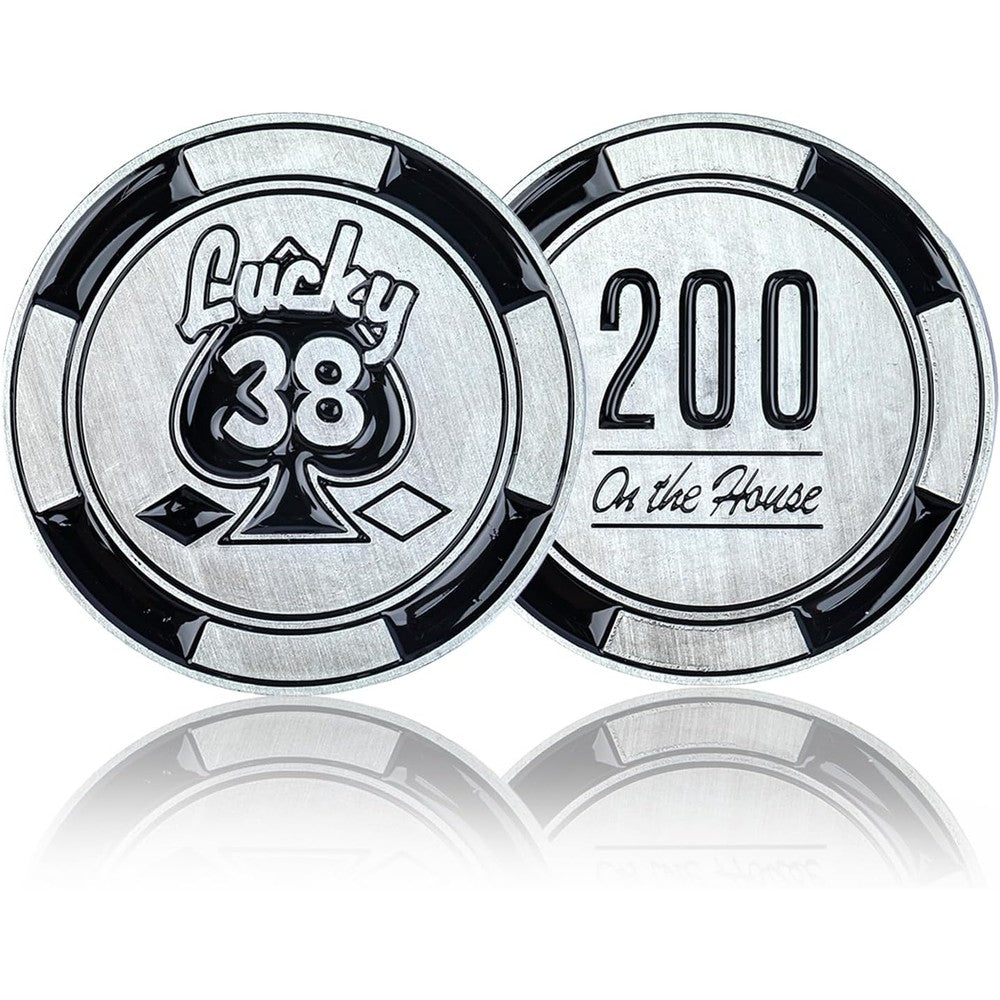 HeroCrafts Game Ranger NCR Badge Pin and Metal Coin Set front view showcasing the Lucky 38 poker chip and metallic badge