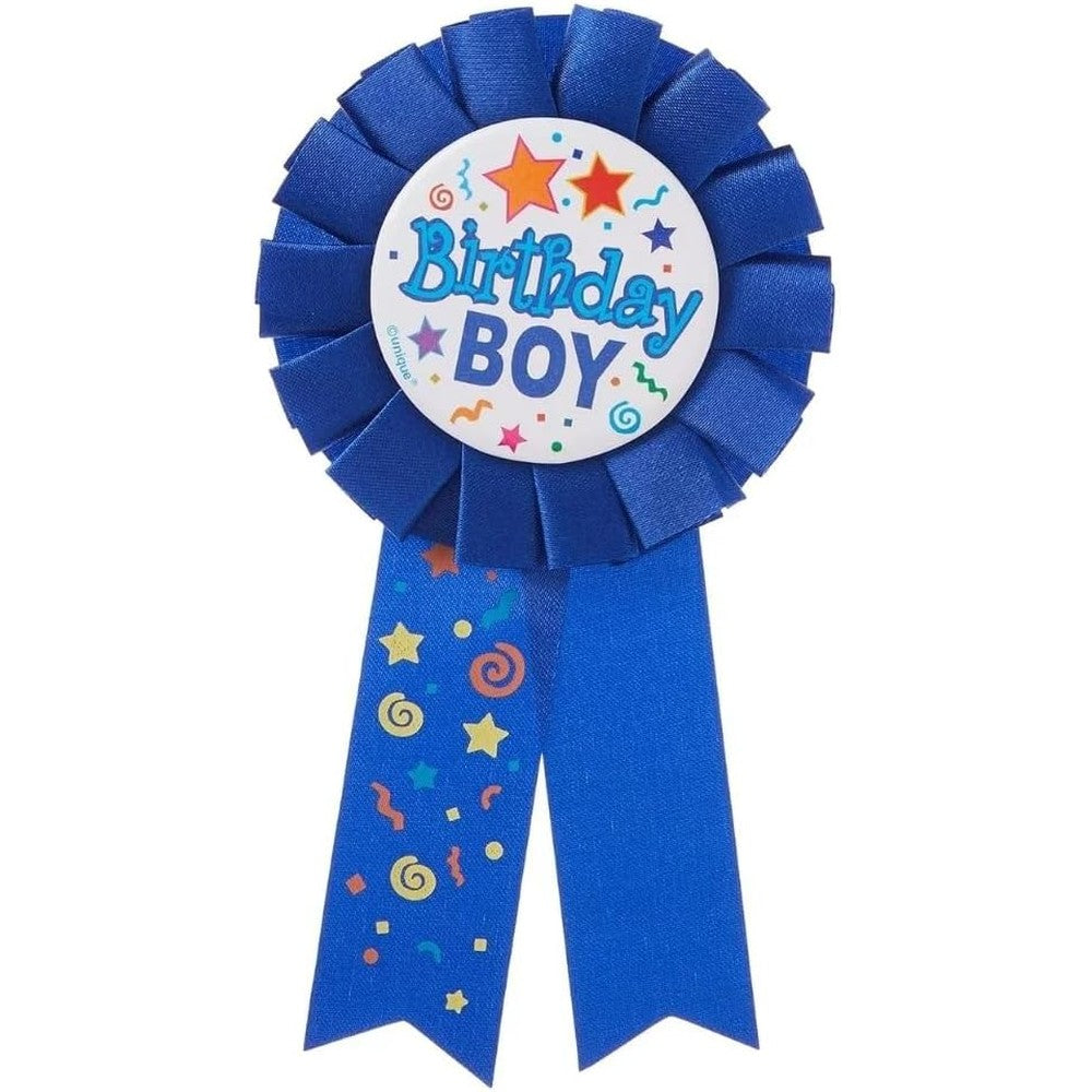 Unique Birthday Boy Blue Fabric Award Badge front view celebration accessory