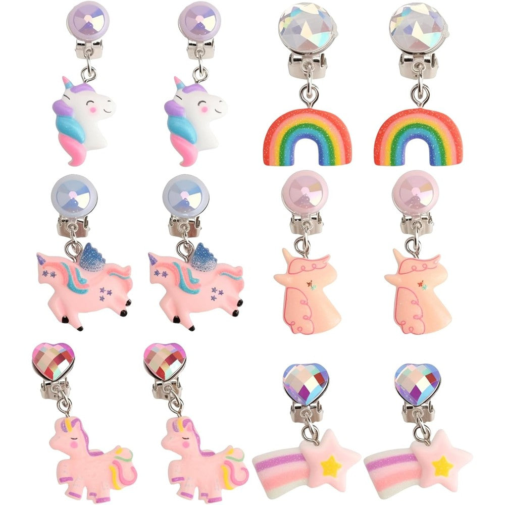 USCAUK 6 pairs of colorful clip on earrings front view