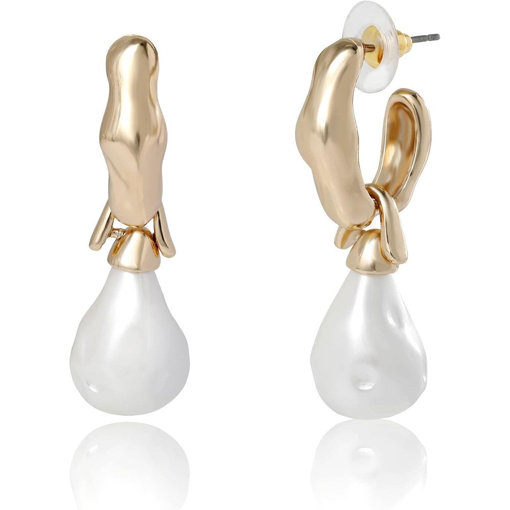 BCBG Gold-Tone Pearl Drop and Hoop Earrings front view