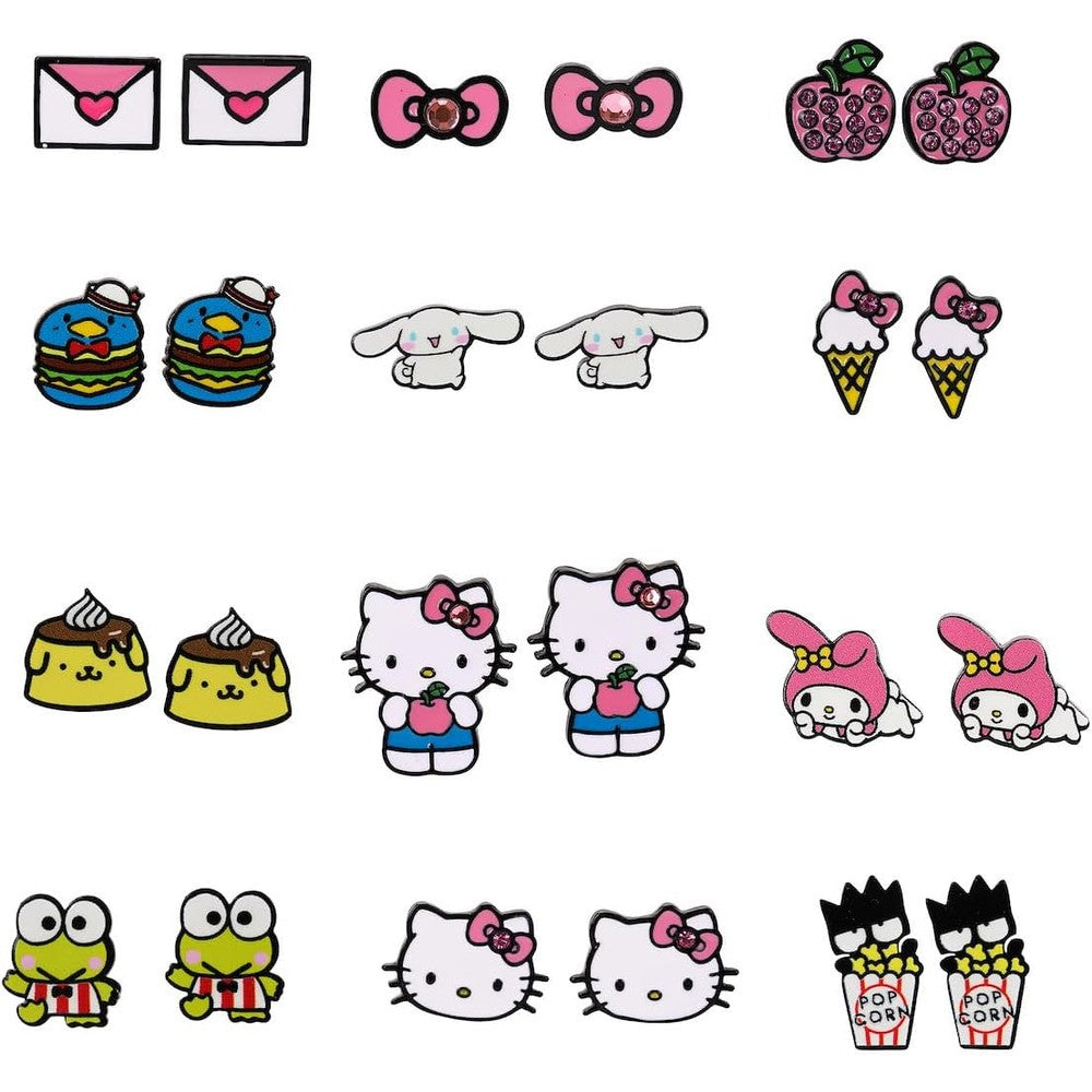 Bioworld Hello Kitty and Friends Snacktime 12-Pair Earring Set front view