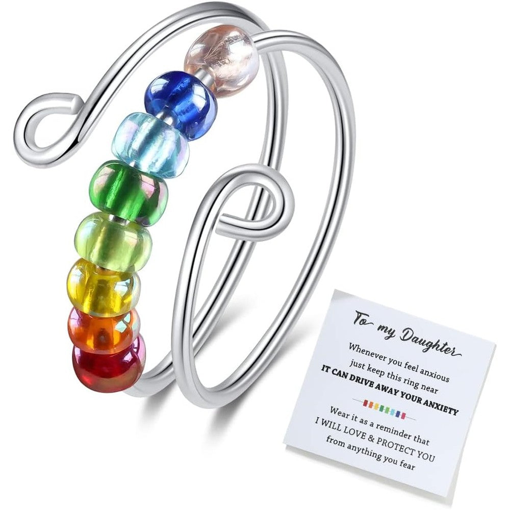 MIMEIMIAI Usoway anxiety relief ring with rainbow spinning beads front view