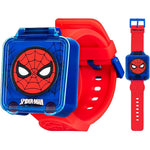 Accutime Marvel Spider-Man educational learning digital blue watch front view with red silicone strap