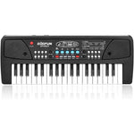 LeeQee Black 37 Keys Kids Piano Keyboard front view showing electronic musical keys and included mini microphone