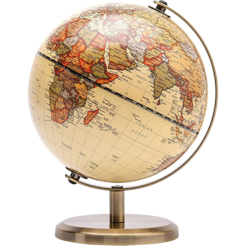 Exerz Antique Mini Globe 5.5 inch front view on wooden desk