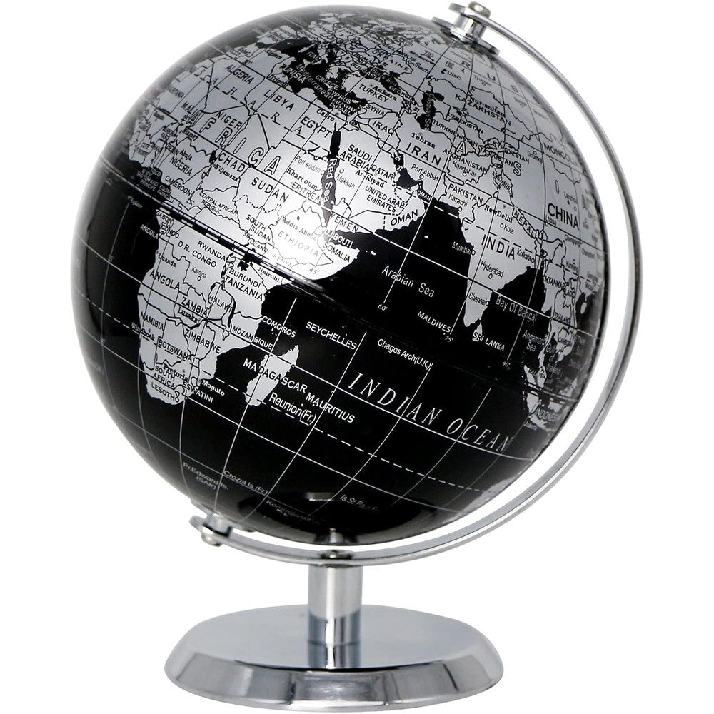 Exerz 5.5-inch metallic black desk globe front view