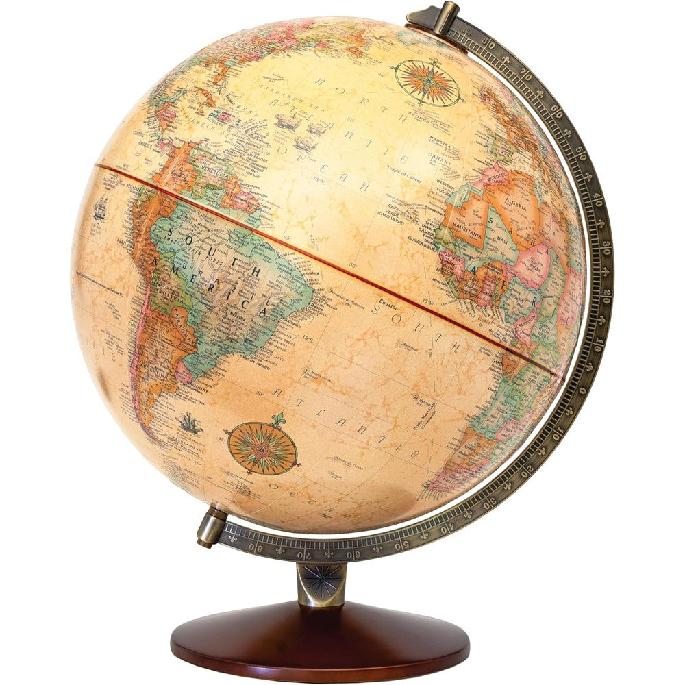 Replogle Presscraft Antique World Globe with stand front view showcasing vintage oceans